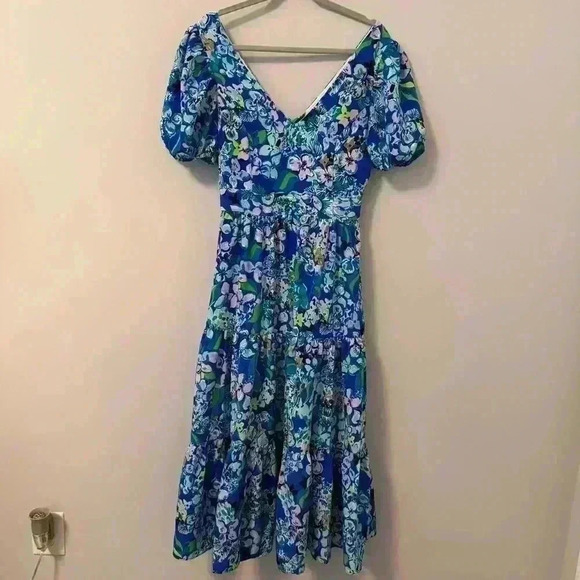 Lilly Pulitzer Grace Tiered Midi Dress NEW Blue Grotto Twilight Tropics Size 6 - Picture 4 of 7